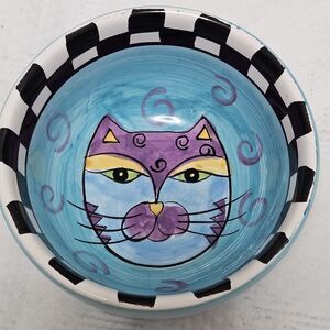 Milson & Louis Hand Painted Whimsical Cat Kitty Ceramic Bowl Dish Trinket Meow